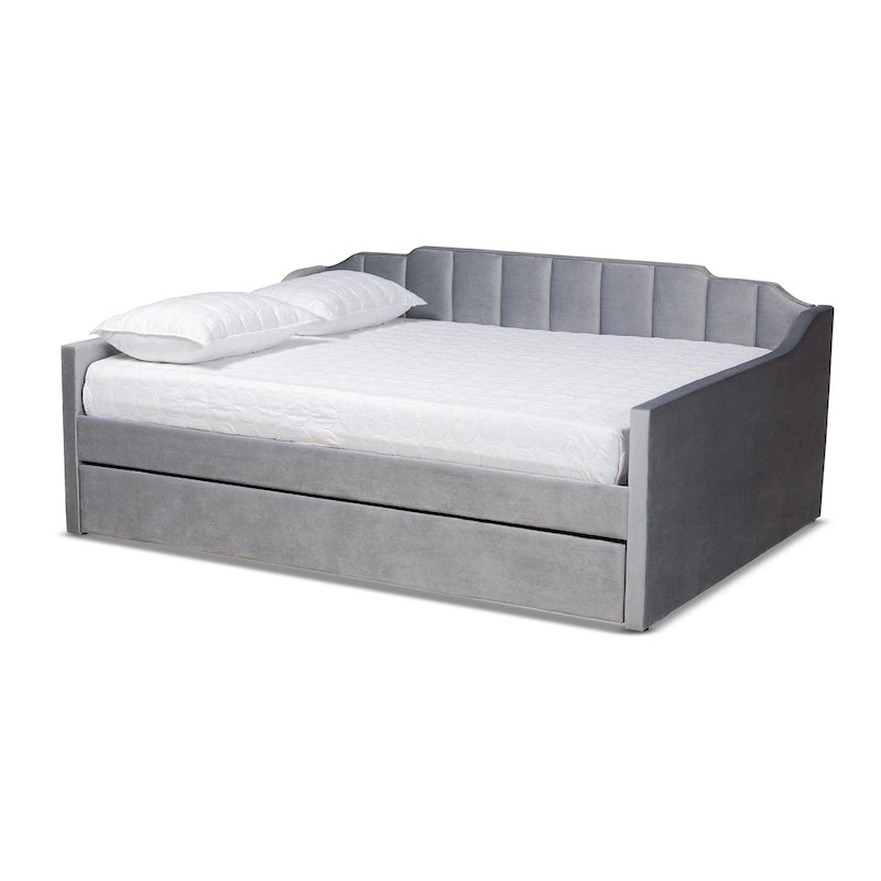 Lennon Modern and Contemporary Velvet Fabric Daybed with Trundle