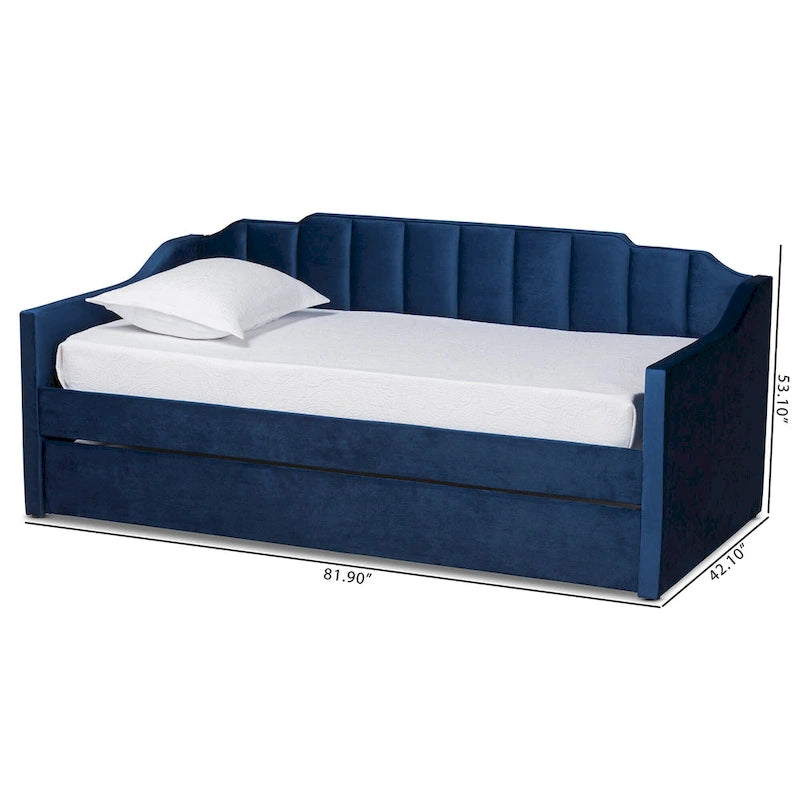 Lennon Modern and Contemporary Velvet Fabric Daybed with Trundle