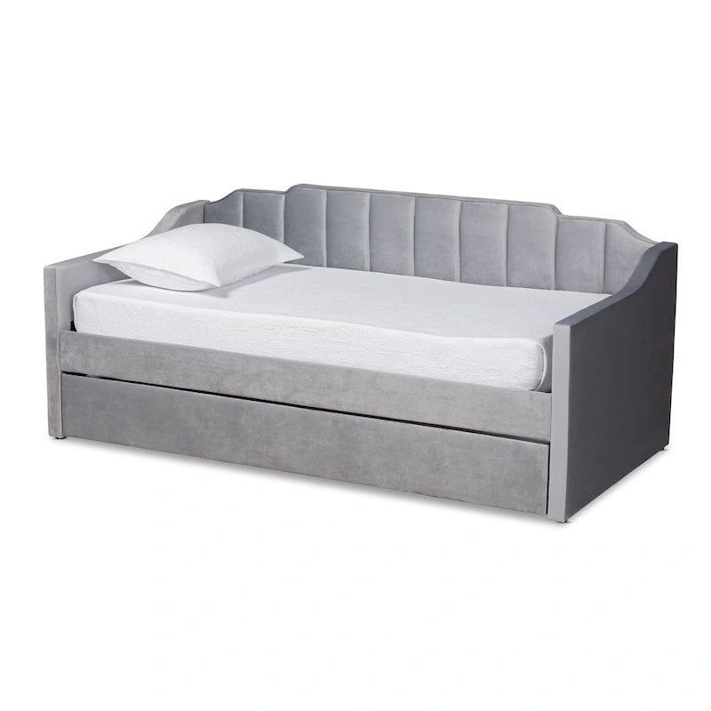Lennon Modern and Contemporary Velvet Fabric Daybed with Trundle