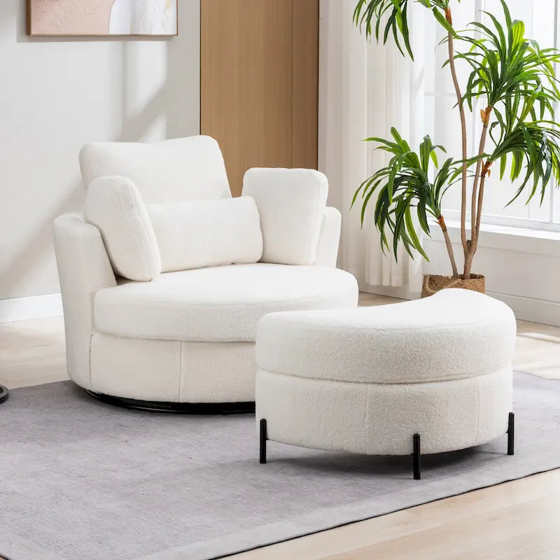 42.3W Upholstered Swivel Accent Chair with 4 Pillows and Half-Moon Storage Ottoman