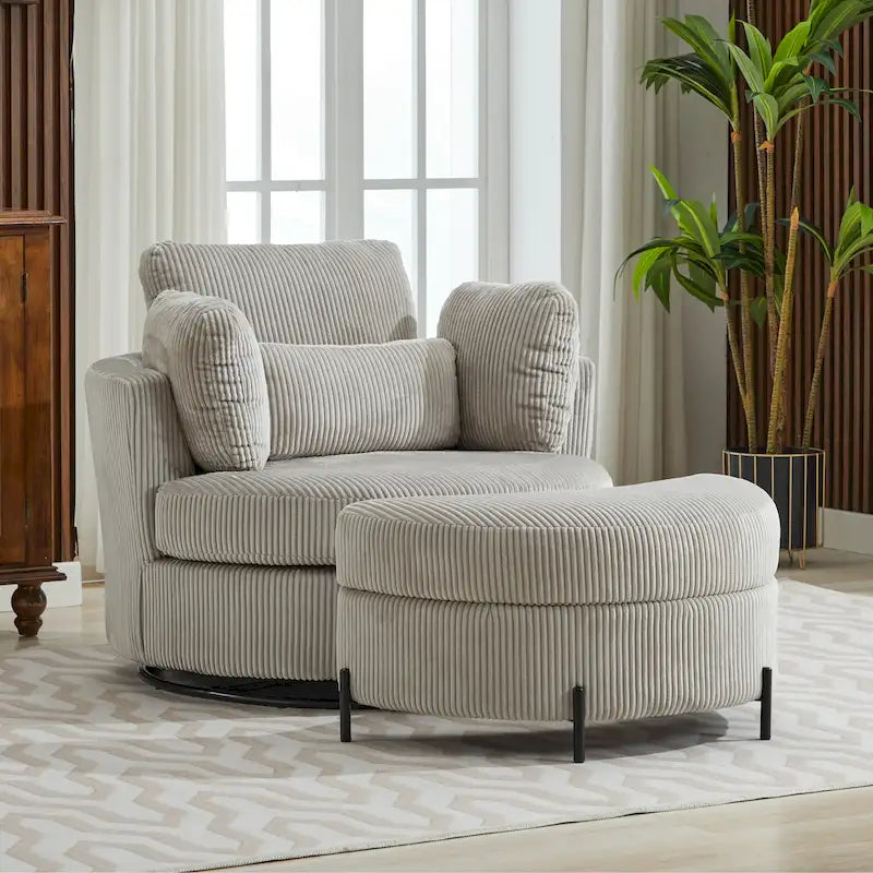 42.3W Upholstered Swivel Accent Chair with 4 Pillows and Half-Moon Storage Ottoman