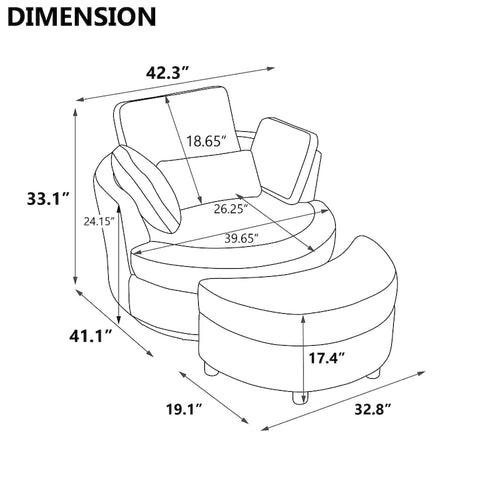 42.3W Upholstered Swivel Accent Chair with 4 Pillows and Half-Moon Storage Ottoman