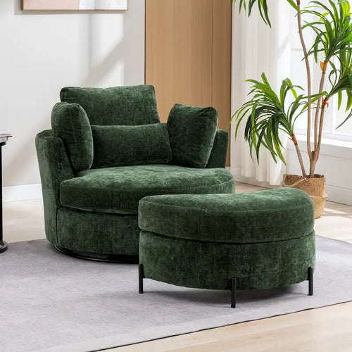 42.3W Upholstered Swivel Accent Chair with 4 Pillows and Half-Moon Storage Ottoman