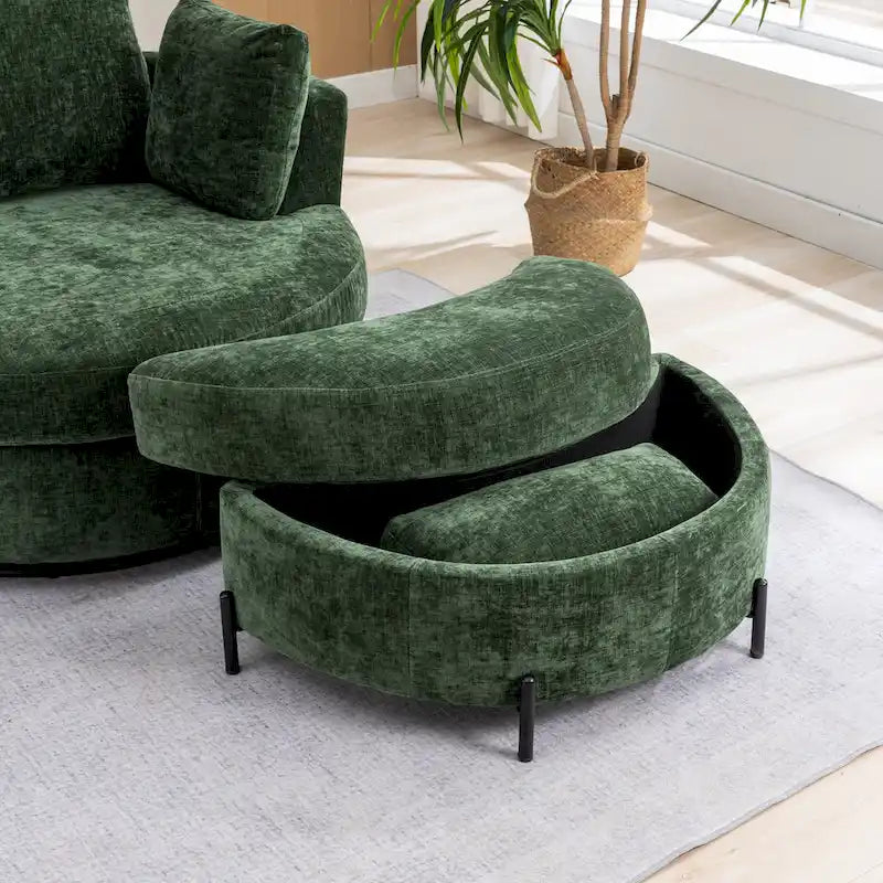 42.3W Upholstered Swivel Accent Chair with 4 Pillows and Half-Moon Storage Ottoman