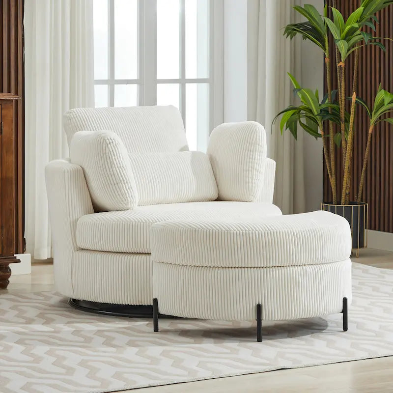 42.3W Upholstered Swivel Accent Chair with 4 Pillows and Half-Moon Storage Ottoman