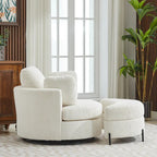 42.3W Upholstered Swivel Accent Chair with 4 Pillows and Half-Moon Storage Ottoman