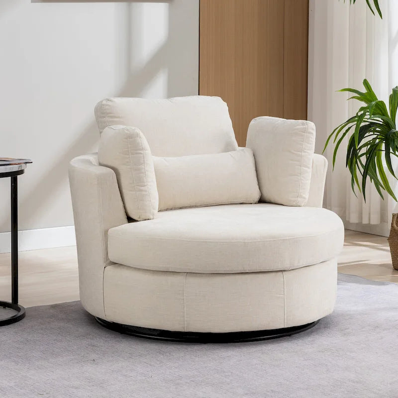42.3W Upholstered Swivel Accent Chair with 4 Pillows and Half-Moon Storage Ottoman
