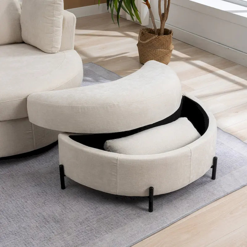 42.3W Upholstered Swivel Accent Chair with 4 Pillows and Half-Moon Storage Ottoman