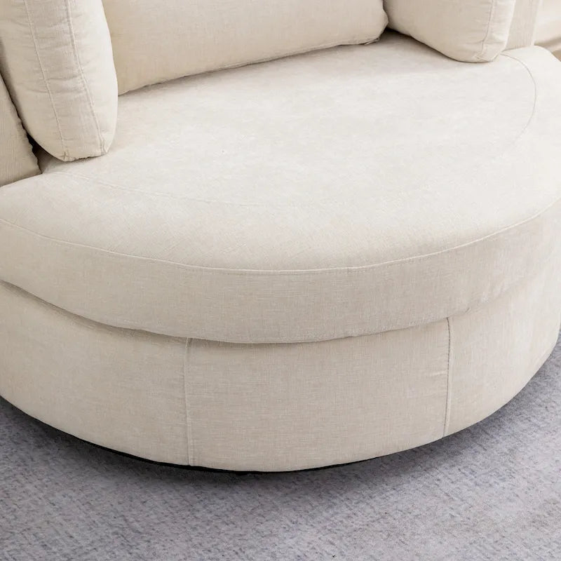 42.3W Upholstered Swivel Accent Chair with 4 Pillows and Half-Moon Storage Ottoman