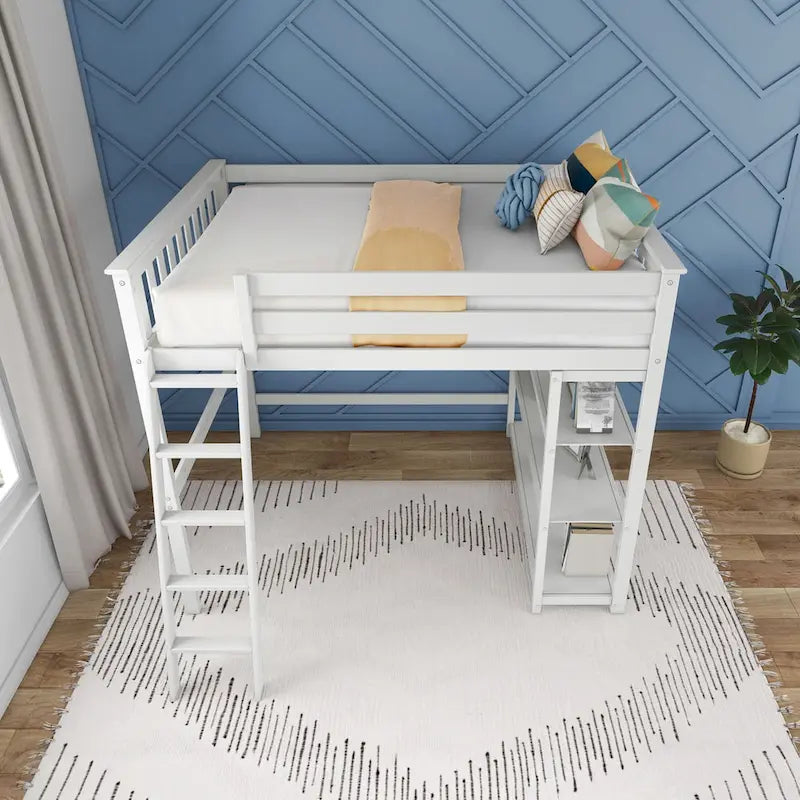 Max and Lily Full-Size High Loft Bed with Bookcase