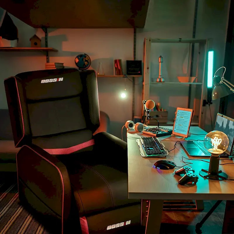 BOSSIN PU Leather Ergonomic Gaming Single Recliner Seating Sofa for Living Room