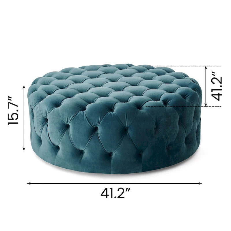 Corvus Chesterfield Round Tufted Velvet Ottoman with Casters