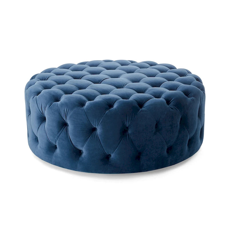 Corvus Chesterfield Round Tufted Velvet Ottoman with Casters