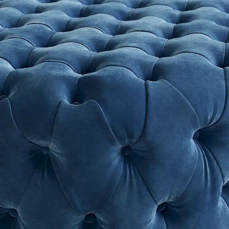 Corvus Chesterfield Round Tufted Velvet Ottoman with Casters