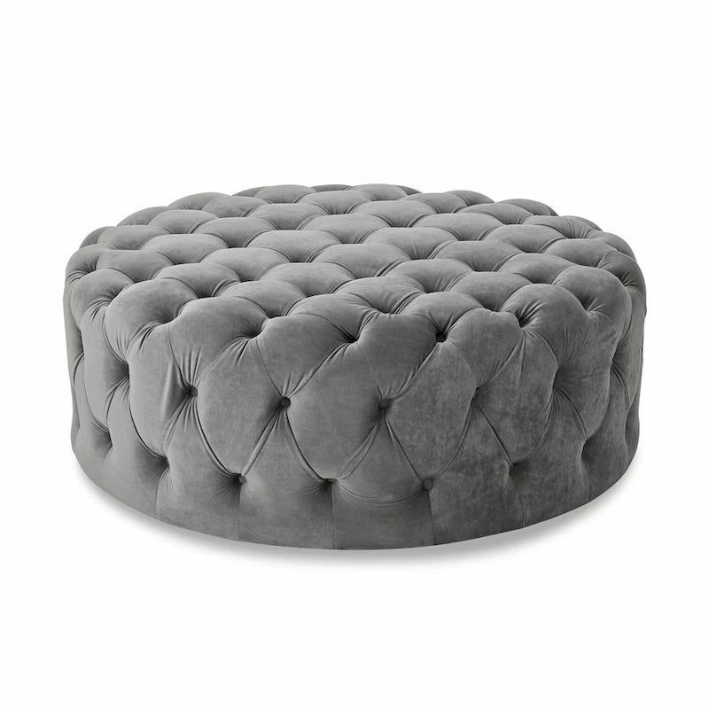 Corvus Chesterfield Round Tufted Velvet Ottoman with Casters