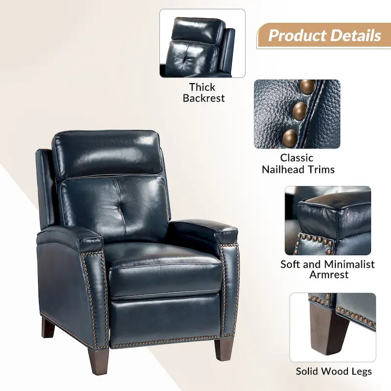 Gaspar Mid-Century Modern Pushback Recliner with Nailhead Trim by HULALA HOME