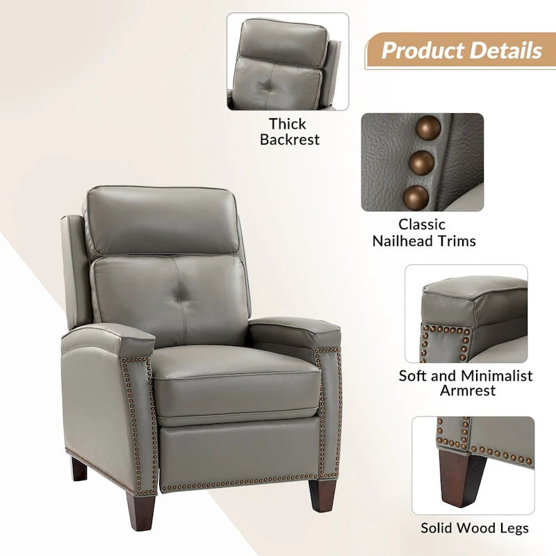 Gaspar Mid-Century Modern Pushback Recliner with Nailhead Trim by HULALA HOME