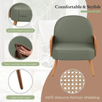 Accent Chair Armchair with Rattan Arms Upholstered Rattan Boho Accent Chair for Living Room Bedroom