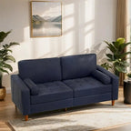 Mid-Century Leather Couch with Hand-Stitched Comfort Cushion and Bolster Pillows