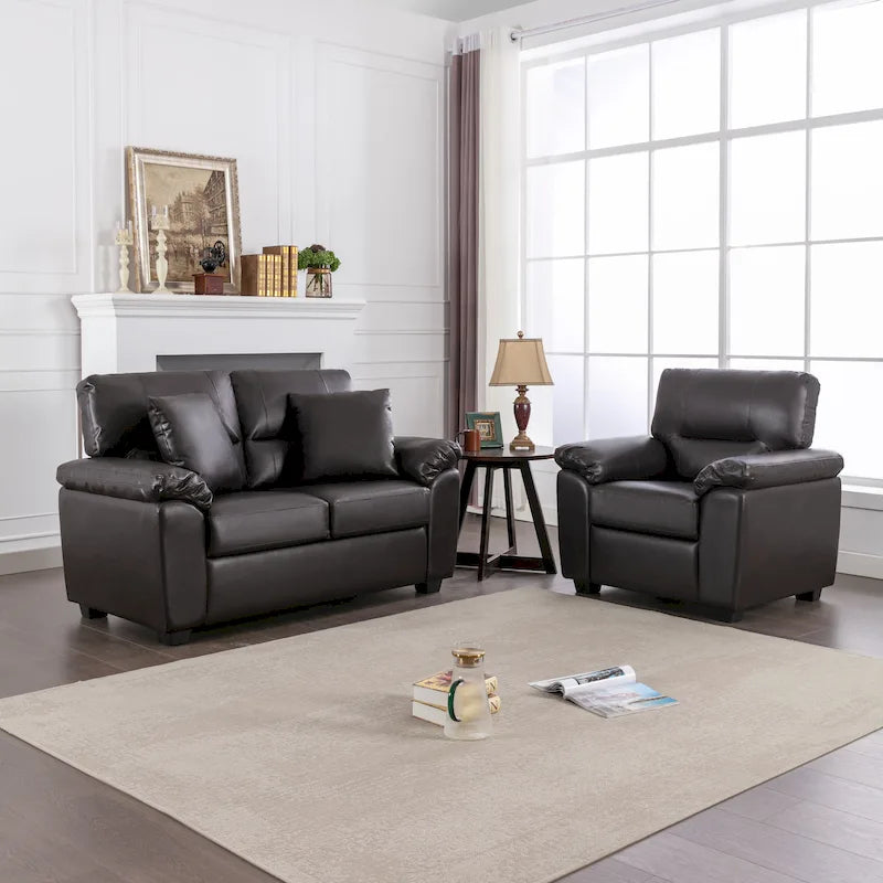 Morden Fort Upholstered Living Room Set, 2 Pieces - Faux Leather chair, Loveseat