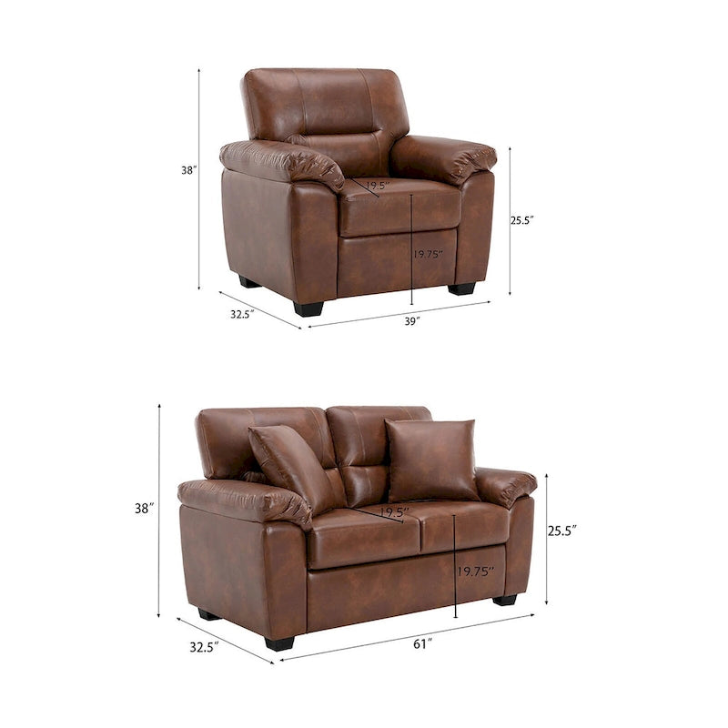 Morden Fort Upholstered Living Room Set, 2 Pieces - Faux Leather chair, Loveseat