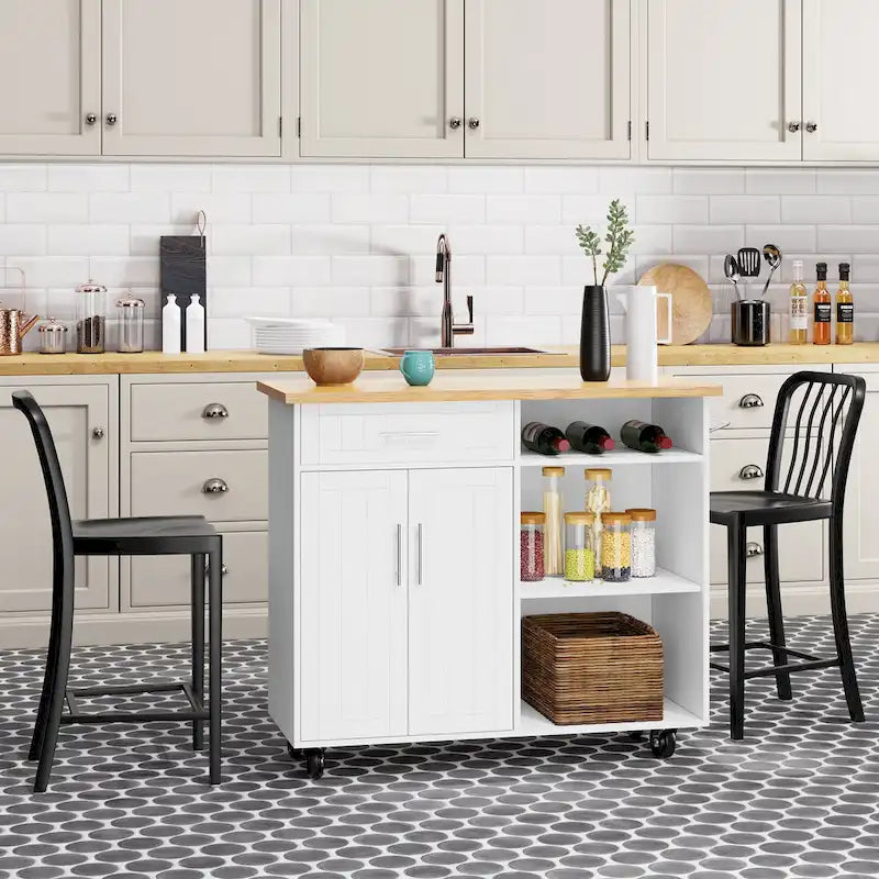 Futzca Kitchen Island Cart with Storage Cabinet and Drawers - N/A