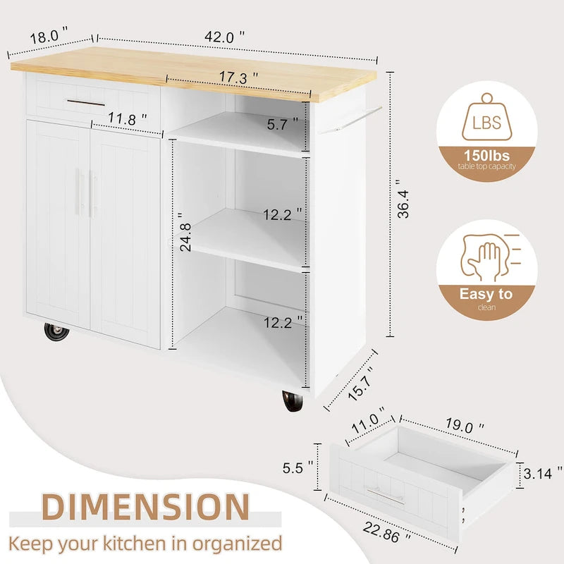 Futzca Kitchen Island Cart with Storage Cabinet and Drawers - N/A