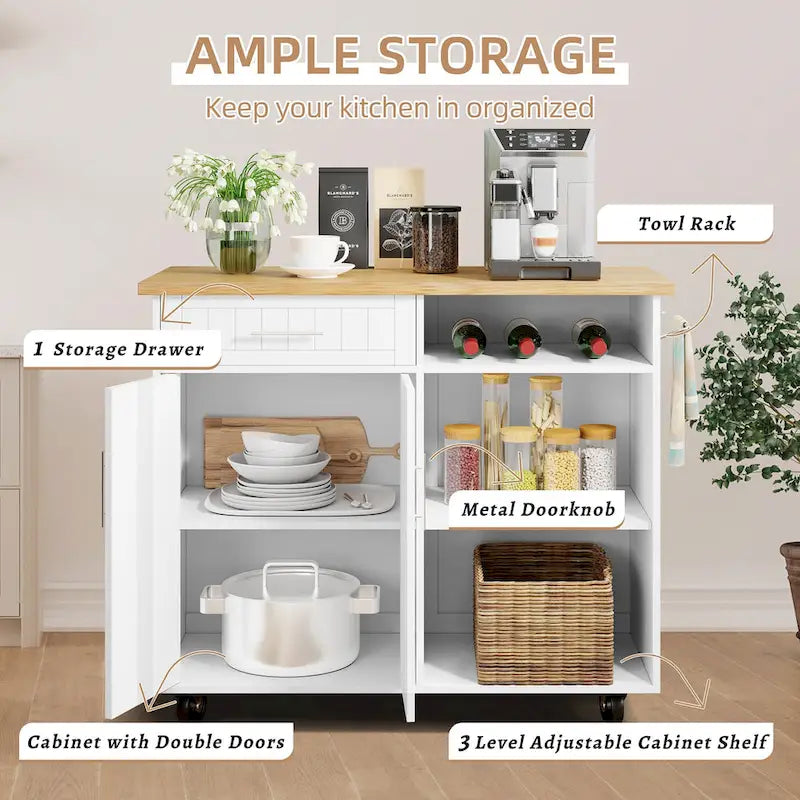 Futzca Kitchen Island Cart with Storage Cabinet and Drawers - N/A
