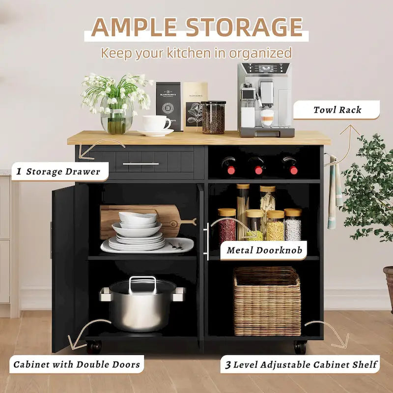 Futzca Kitchen Island Cart with Storage Cabinet and Drawers - N/A
