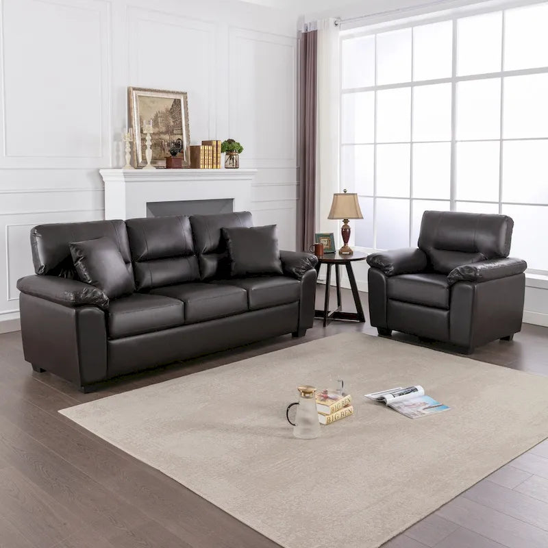 Morden Fort Upholstered Living Room Set, 2 Pieces, Faux Leather Chair, Sofa