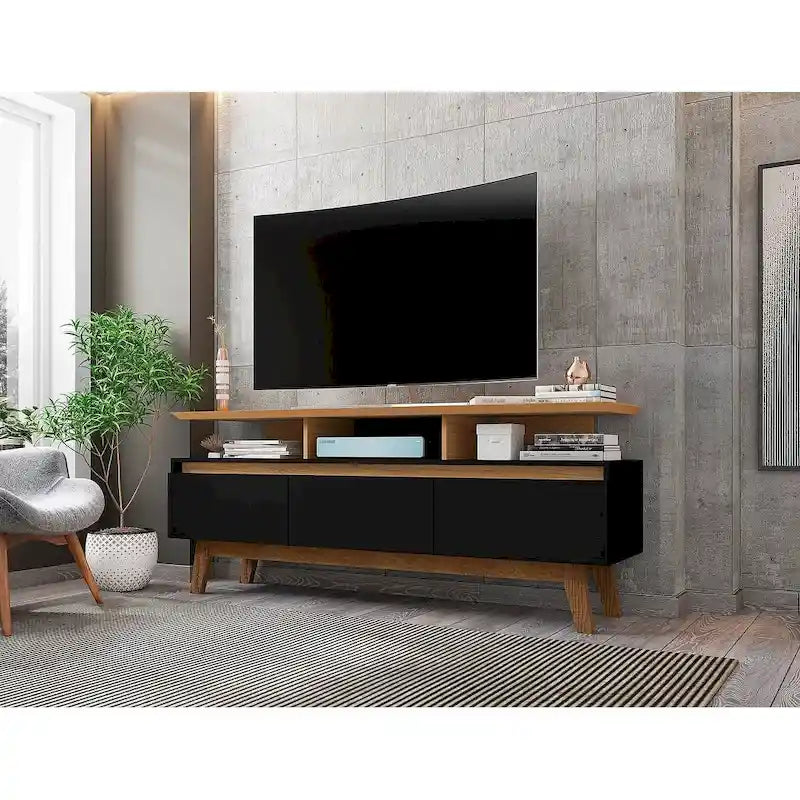 Yonkers Mid Century Modern Wood . Media Console Cabinet