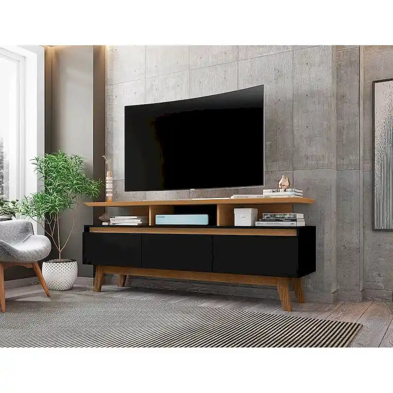 Yonkers Mid Century Modern Wood . Media Console Cabinet