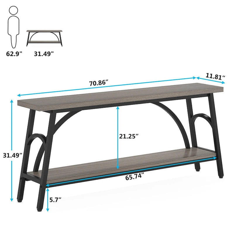70.8Sofa Tables, 2 Tier Extra Long Console Tables for Entryway