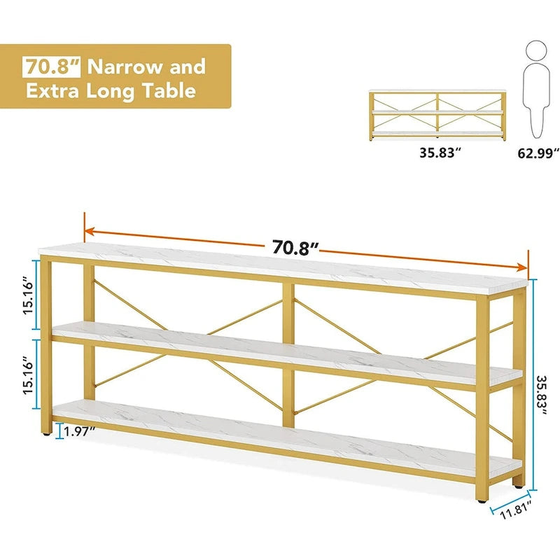 70.8 Inches Console Table 3 Tiers TV Stand Sofa Table