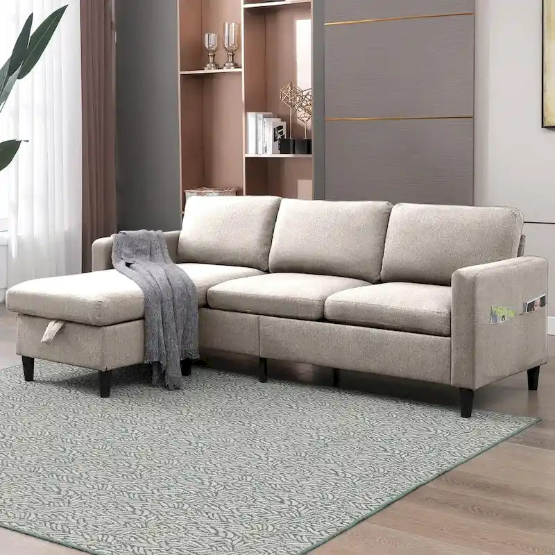 Mixoy Convertible L-Shaped Sectional 3-Seat Sofa with Storage Ottoman,Reversible Chaise - 85.83in x 27.95in x 30.71in