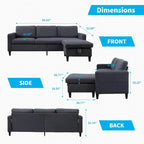 Mixoy Convertible L-Shaped Sectional 3-Seat Sofa with Storage Ottoman,Reversible Chaise - 85.83in x 27.95in x 30.71in