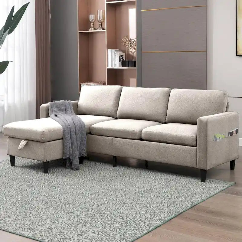 Mixoy Convertible L-Shaped Sectional 3-Seat Sofa with Storage Ottoman,Reversible Chaise - 85.83in x 27.95in x 30.71in