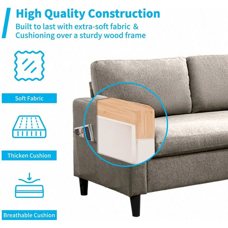 Mixoy Convertible L-Shaped Sectional 3-Seat Sofa with Storage Ottoman,Reversible Chaise - 85.83in x 27.95in x 30.71in