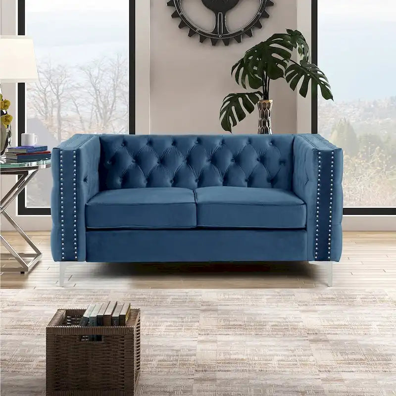 Morden Fort Modern Loveseat with Deep Dutch Velvet Iron Legs