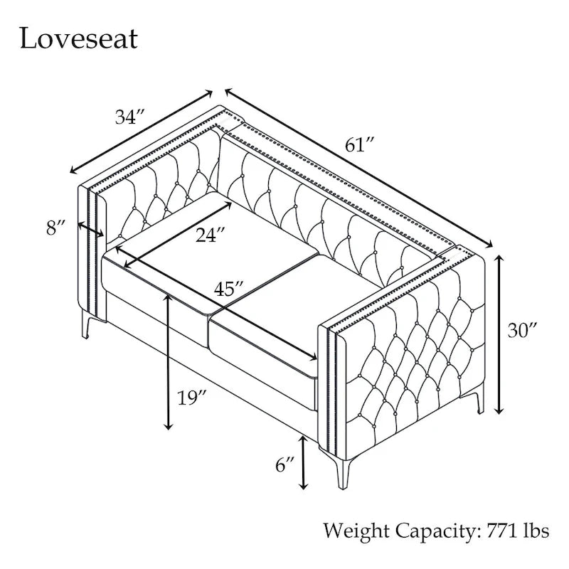 Morden Fort Modern Loveseat with Deep Dutch Velvet Iron Legs