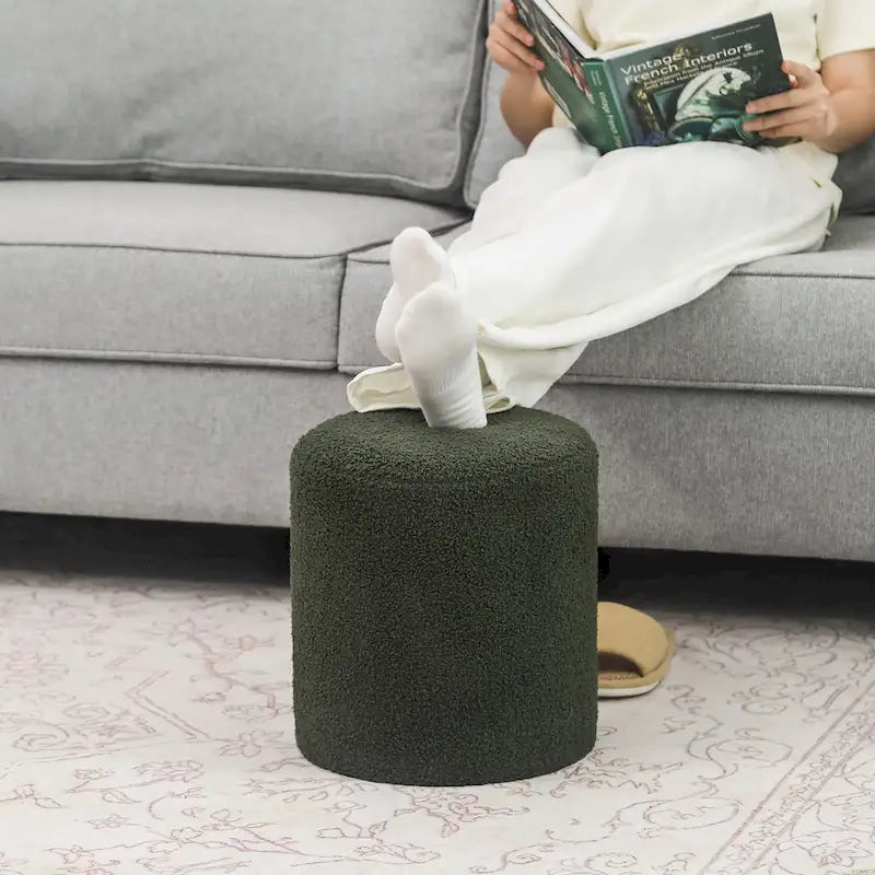 Adeco Footrest Ottoman 13 inches Fabric Stool for Living Room Bedroom