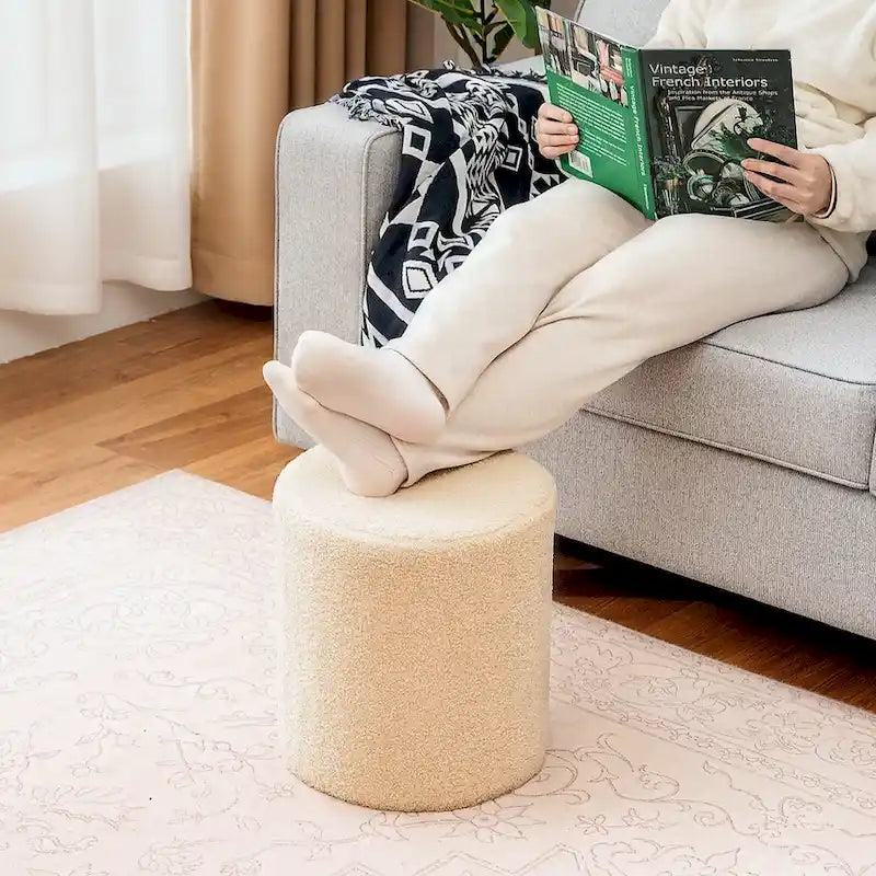 Adeco Footrest Ottoman 13 inches Fabric Stool for Living Room Bedroom