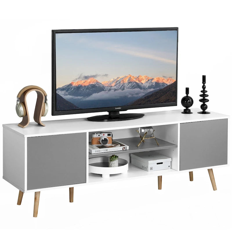 AVAWING Mid-Century Modern TV Stand for 60 TV with Storage and Open Shelf