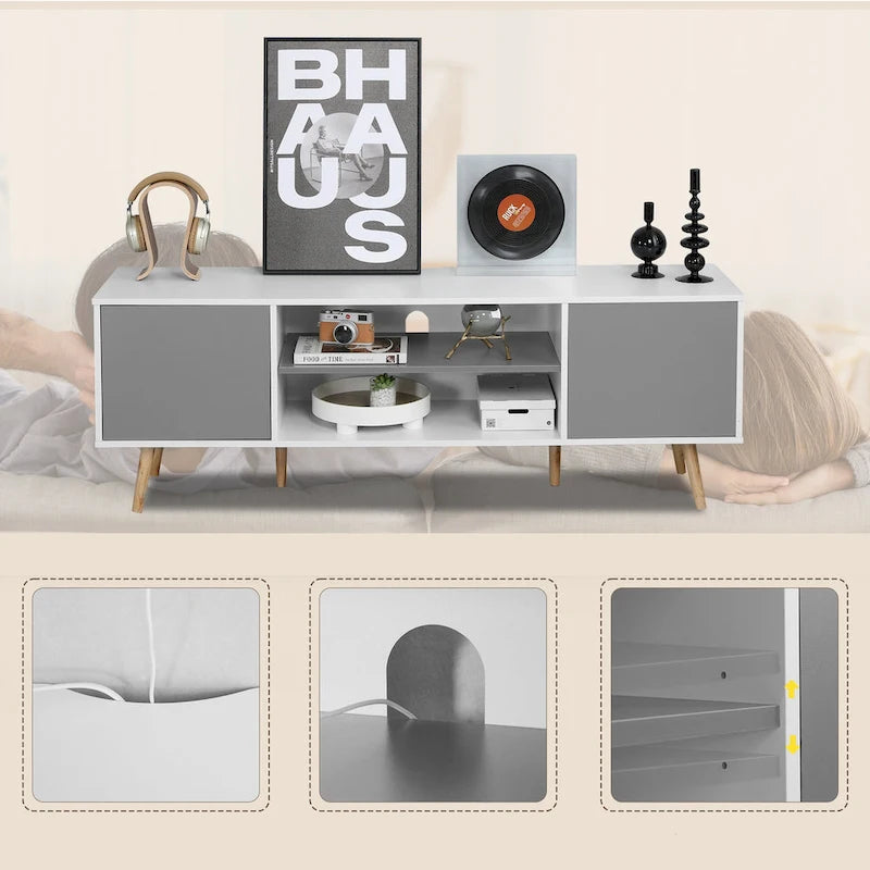 AVAWING Mid-Century Modern TV Stand for 60 TV with Storage and Open Shelf