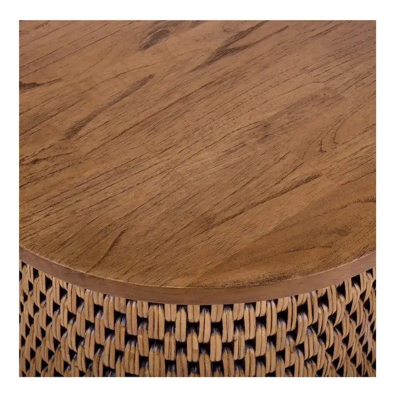 Kamari Rattan Coffee Table & Side/End Table w/ Wood Top
