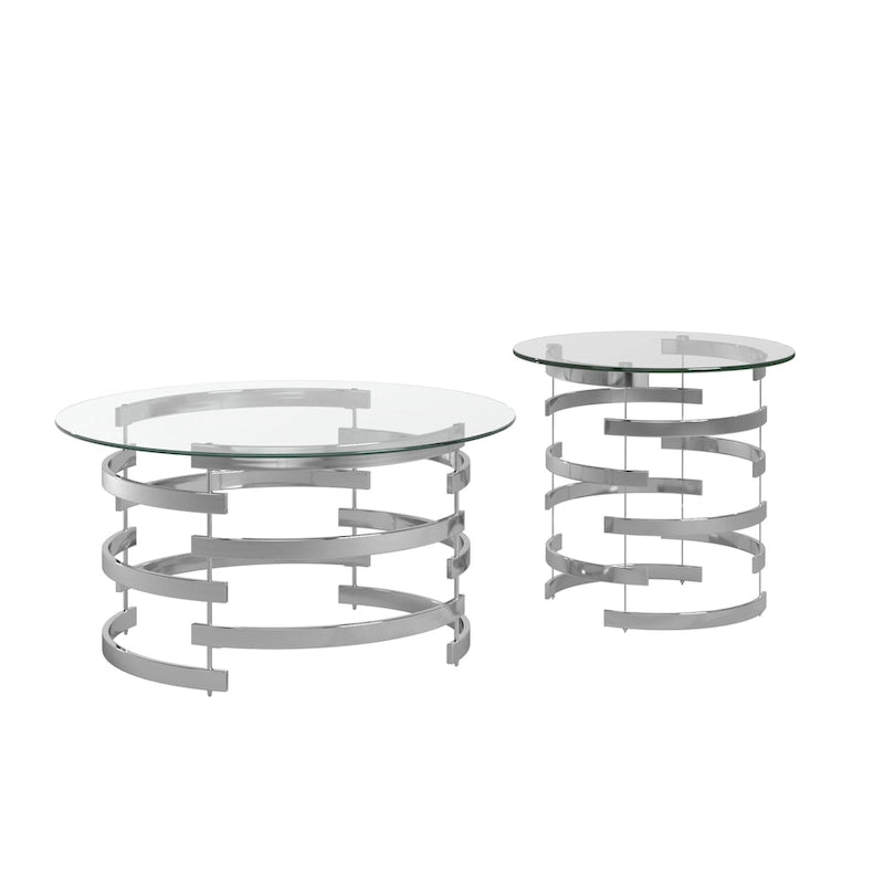 Nova Round Glass Top Vortex Iron Base Accent Table by iNSPIRE Q Bold
