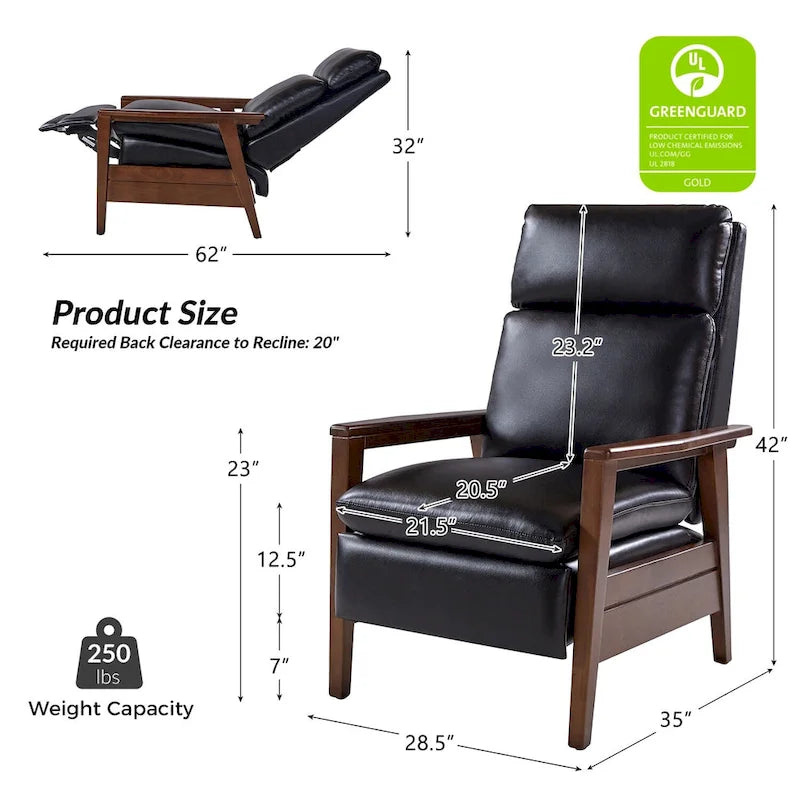 Patrick Mid-century Vegan Leather Solid Wood Recliner Set of 2 by HULALA HOME