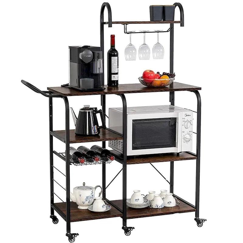 Storage Bar Cart Kitchen Shelf Serving Cart With Wine Rack