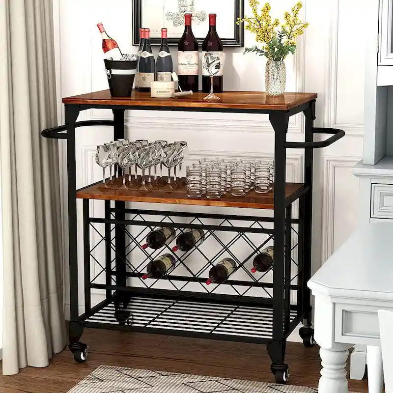 Storage Bar Cart Kitchen Shelf Serving Cart With Wine Rack
