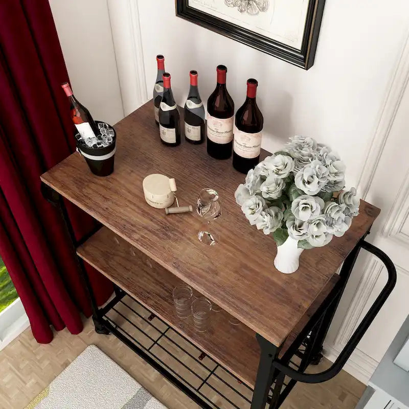 Storage Bar Cart Kitchen Shelf Serving Cart With Wine Rack